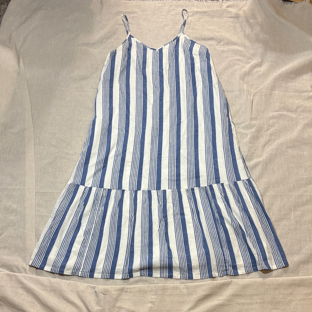 J. Crew‎ Factory Blue and White Striped Midi Dress sundress beach 100% cotton